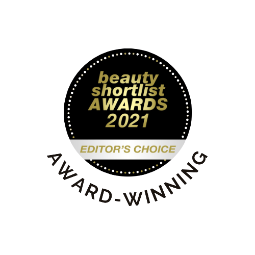 Beauty Shortlist Awards 2021 Editors’ Choice badge with the words ‘Award Winning’, highlighting recognised excellence.