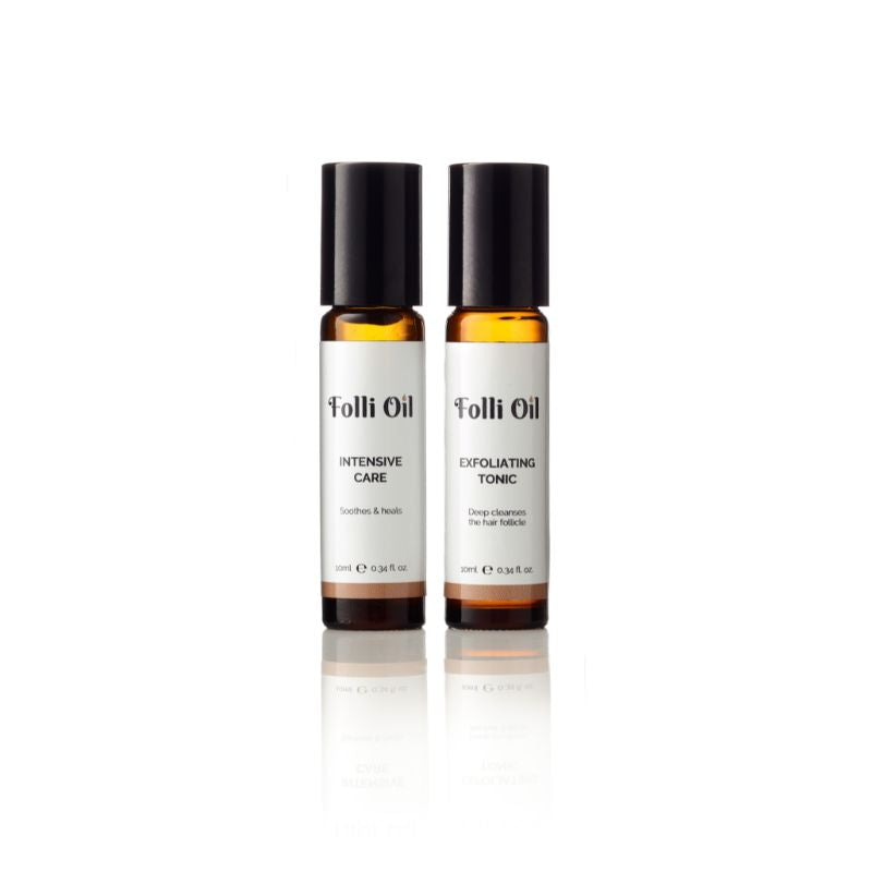 Product shot of Folli Oil Emergency Fix, isolated on white – powerful relief for bumps, redness, and flare-ups.