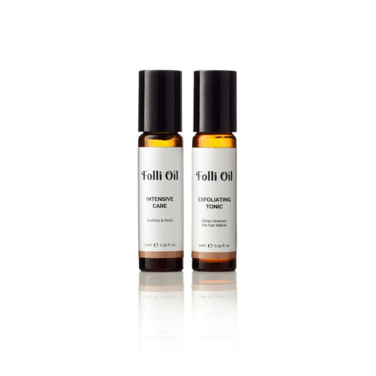 Product shot of Folli Oil Emergency Fix, isolated on white – powerful relief for bumps, redness, and flare-ups.