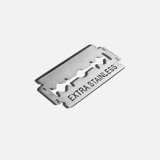 Close-up of stainless steel razor blade refill – fits standard safety razors.